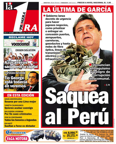 Portada de los diarios de Lima, 19 de enero de 2011