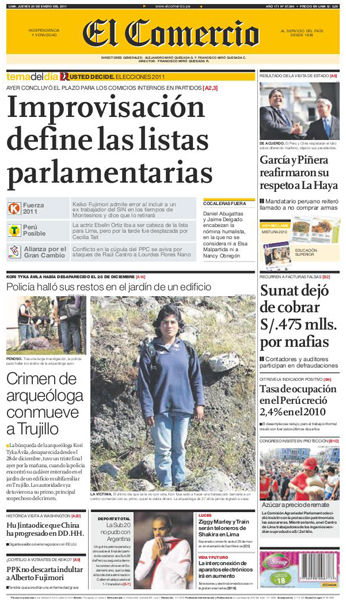 Portada de los diarios de Lima, 20 de enero de 2011