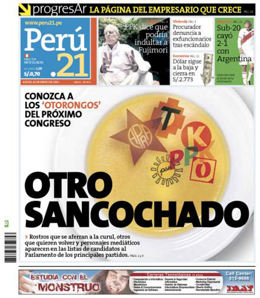 Portada de los diarios de Lima, 20 de enero de 2011