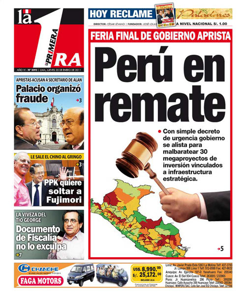 Portada de los diarios de Lima, 20 de enero de 2011