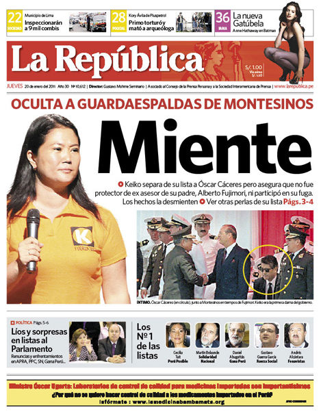 Portada de los diarios de Lima, 20 de enero de 2011