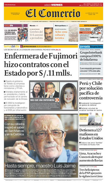 Portada de los diarios de Lima, 21 de enero de 2011