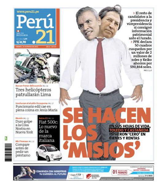 Portada de los diarios de Lima, 21 de enero de 2011