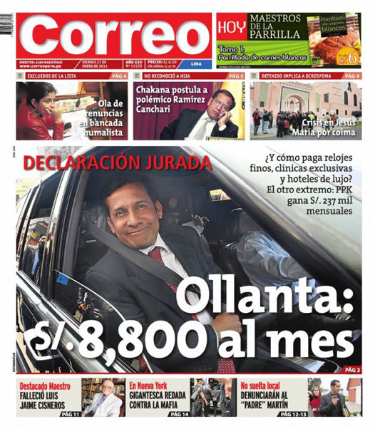 Portada de los diarios de Lima, 21 de enero de 2011