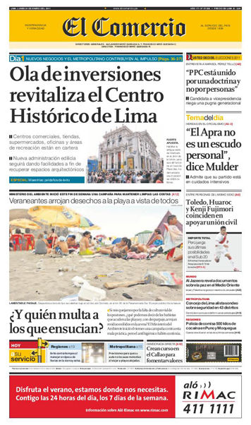 Portada de los diarios de Lima, 24 de enero de 2011