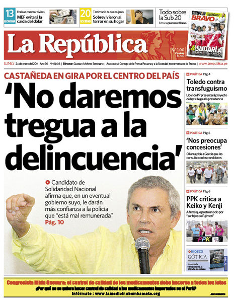 Portada de los diarios de Lima, 24 de enero de 2011