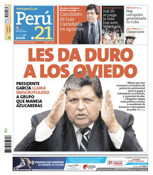 Portada de los diarios de Lima, 24 de enero de 2011