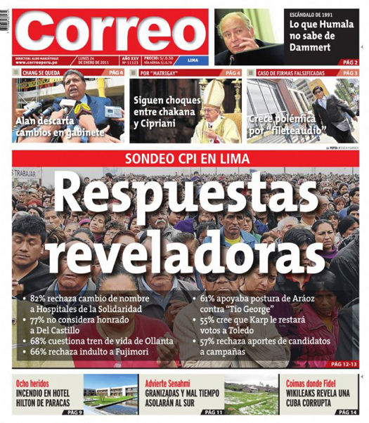 Portada de los diarios de Lima, 24 de enero de 2011