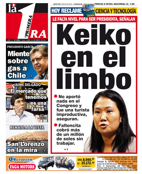 Portada de los diarios de Lima, 24 de enero de 2011