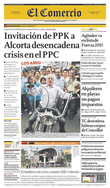 Portada de los diarios de Lima, 26 de enero de 2011