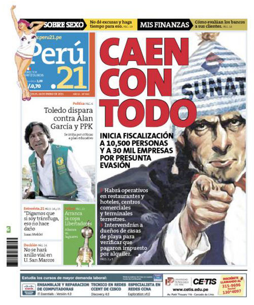 Portada de los diarios de Lima, 26 de enero de 2011