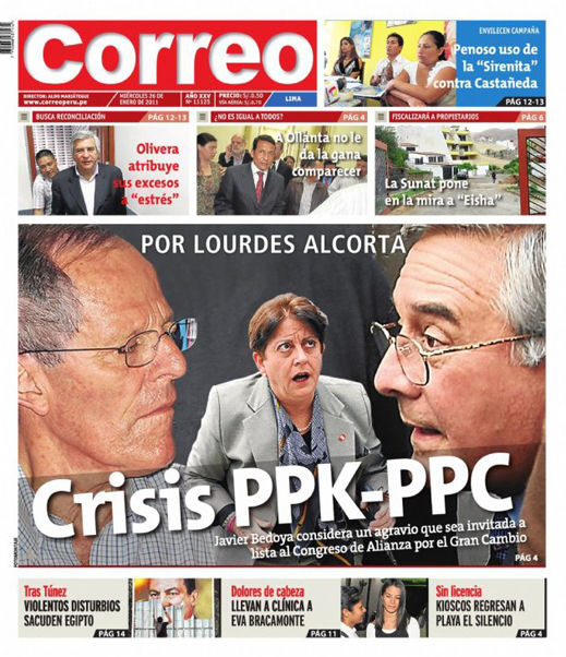 Portada de los diarios de Lima, 26 de enero de 2011