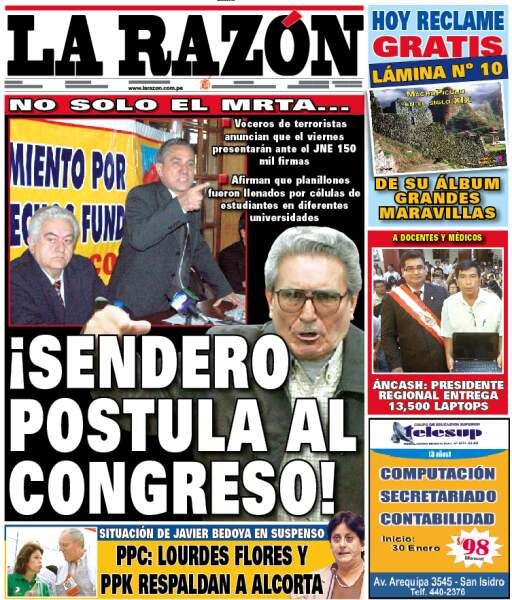 Portada de los diarios de Lima, 27 de enero de 2011
