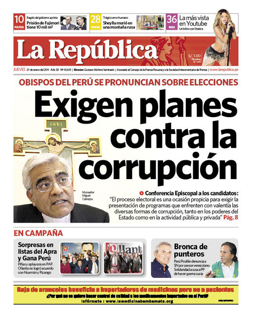 Portada de los diarios de Lima, 27 de enero de 2011