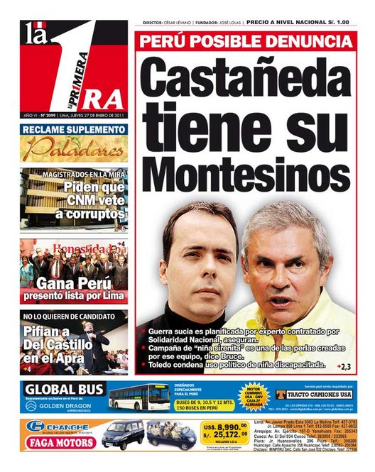 Portada de los diarios de Lima, 27 de enero de 2011