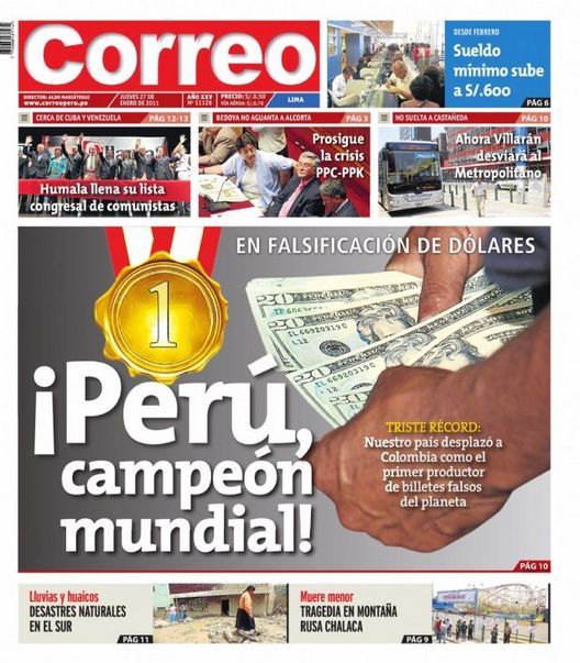 Portada de los diarios de Lima, 27 de enero de 2011