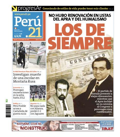 Portada de los diarios de Lima, 27 de enero de 2011
