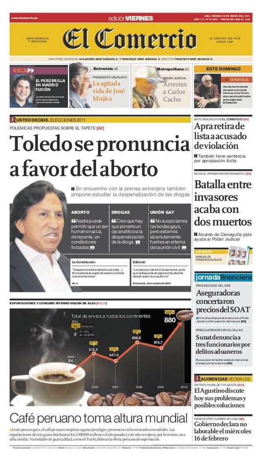 Portada de los diarios de Lima, 28 de enero de 2011