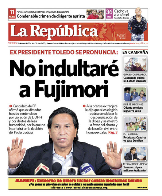 Portada de los diarios de Lima, 28 de enero de 2011
