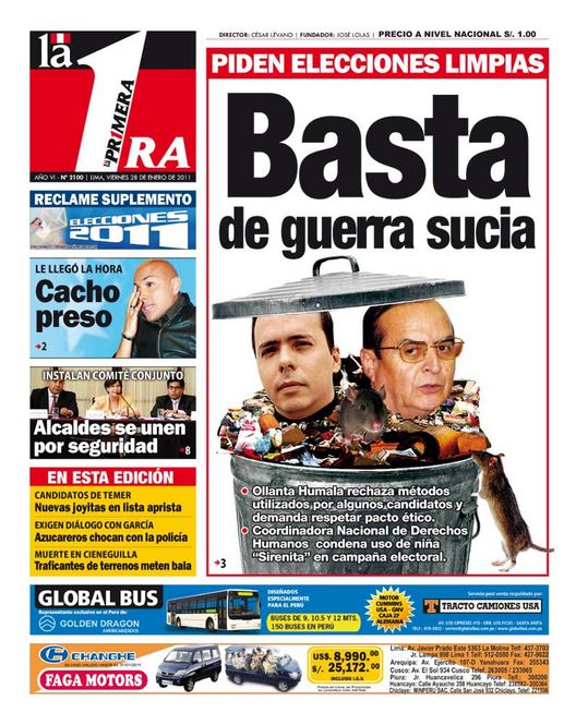 Portada de los diarios de Lima, 28 de enero de 2011