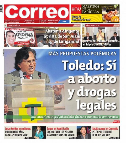 Portada de los diarios de Lima, 28 de enero de 2011