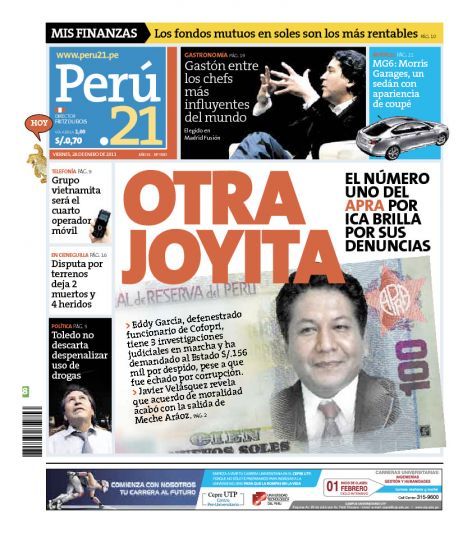 Portada de los diarios de Lima, 28 de enero de 2011