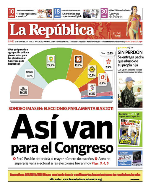 Portada de los diarios de Lima, 31 de enero de 2011
