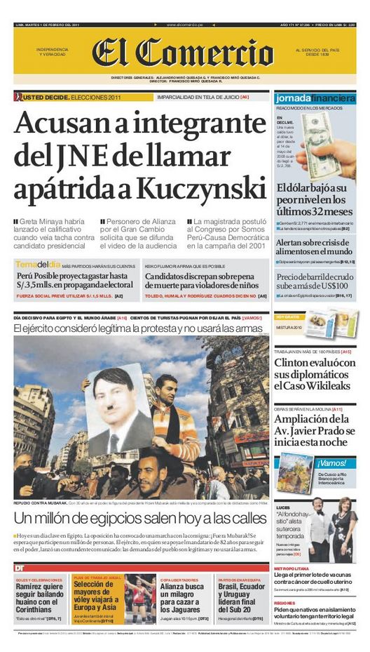 Portada de los diarios de Lima, 01 de febrero de 2011