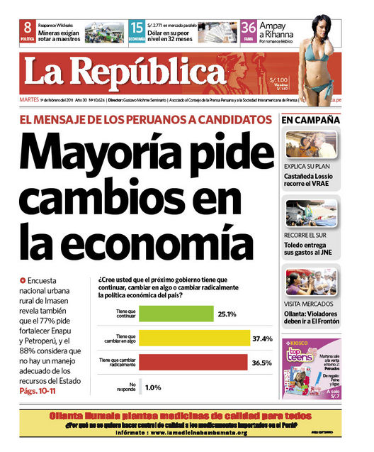 Portada de los diarios de Lima, 01 de febrero de 2011