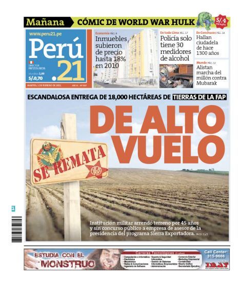 Portada de los diarios de Lima, 01 de febrero de 2011