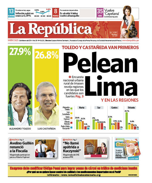 Portada de los diarios de Lima, 02 de febrero de 2011
