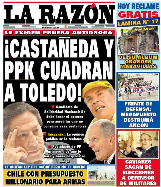 Portada de los diarios de Lima, 03 de febrero de 2011