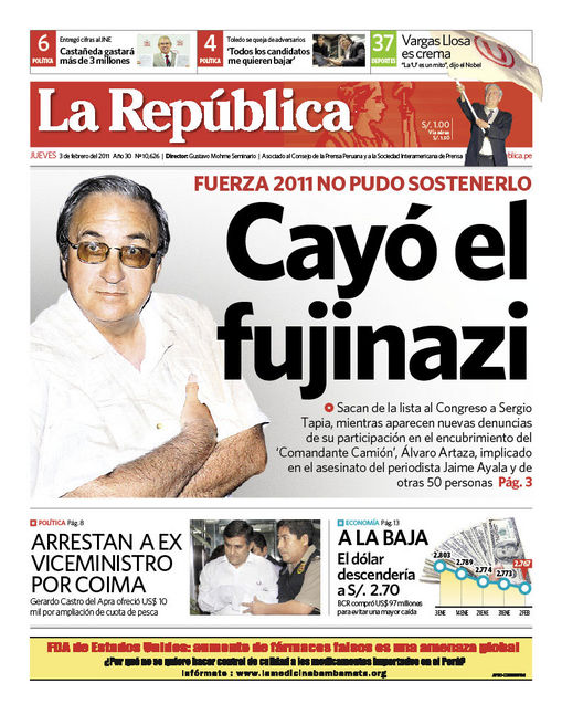 Portada de los diarios de Lima, 03 de febrero de 2011
