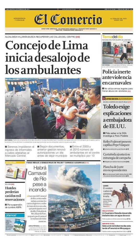Portada de los diarios de Lima, 08 de febrero de 2011