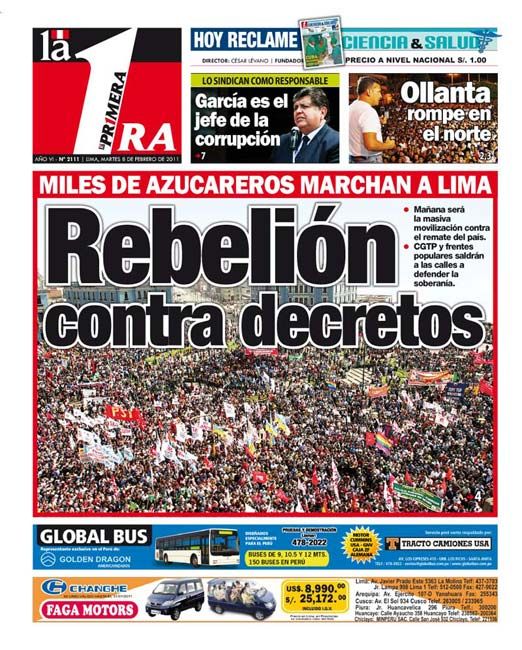 Portada de los diarios de Lima, 08 de febrero de 2011