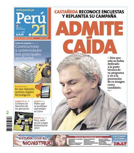 Portada de los diarios de Lima, 08 de febrero de 2011