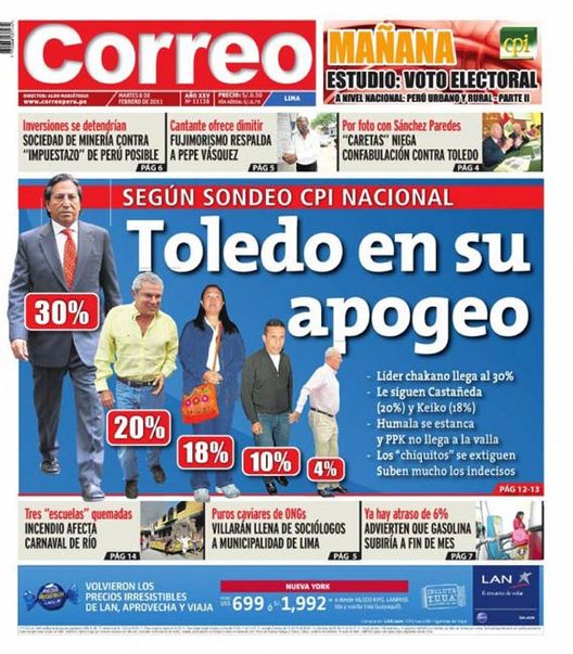 Portada de los diarios de Lima, 08 de febrero de 2011
