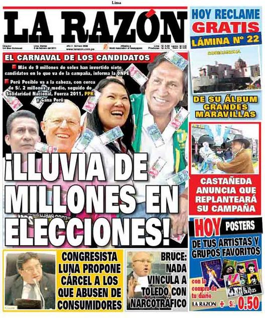 Portada de los diarios de Lima, 08 de febrero de 2011