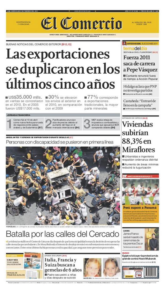 Portada de los diarios de Lima, 09 de febrero de 2011
