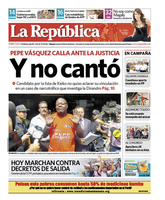 Portada de los diarios de Lima, 09 de febrero de 2011