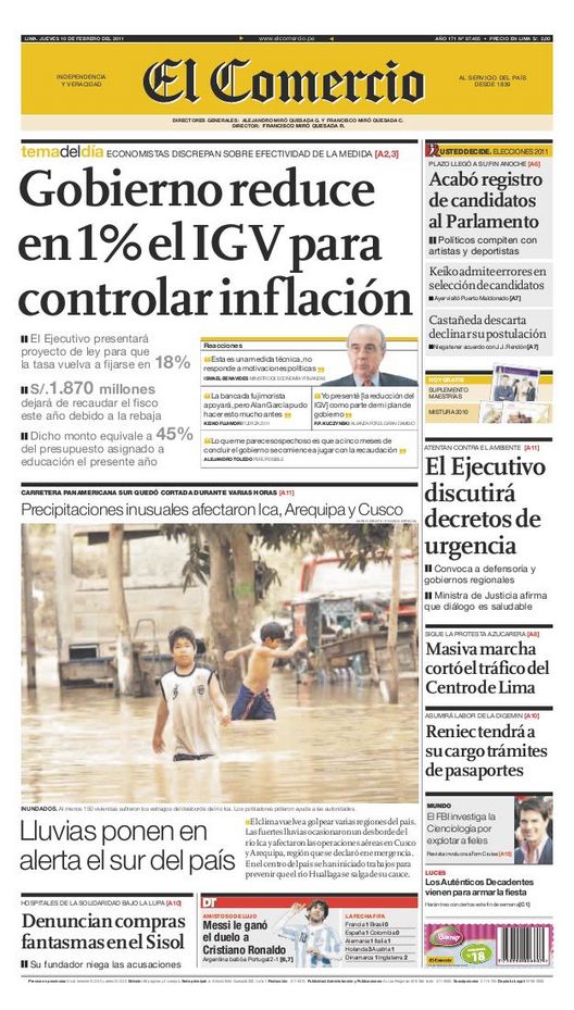 Portada de los diarios de Lima, 10 de febrero de 2011