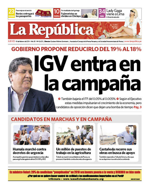 Portada de los diarios de Lima, 10 de febrero de 2011