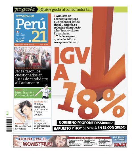 Portada de los diarios de Lima, 10 de febrero de 2011