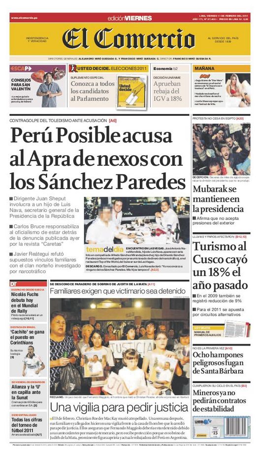 Portada de los diarios de Lima, 11 de febrero de 2011