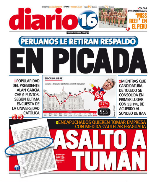 Portada de los diarios de Lima, 11 de febrero de 2011
