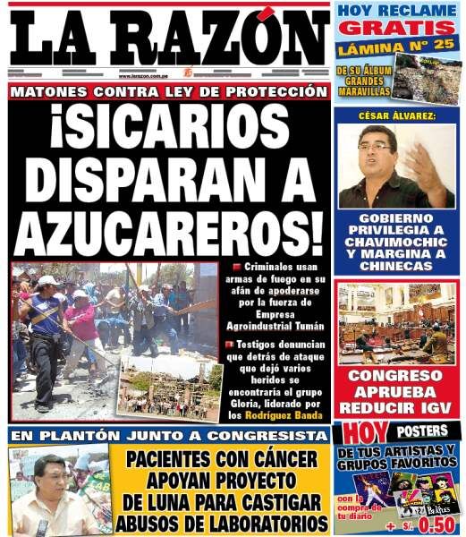 Portada de los diarios de Lima, 11 de febrero de 2011