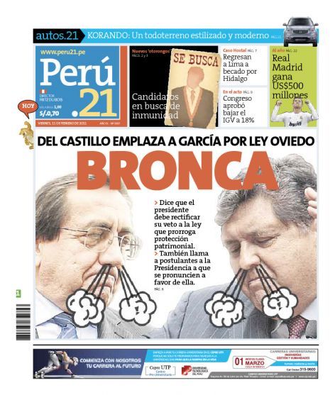 Portada de los diarios de Lima, 11 de febrero de 2011