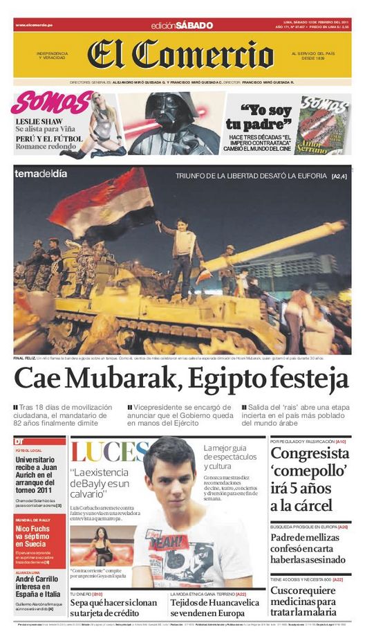 Portada de los diarios de Lima, 12 de febrero de 2011