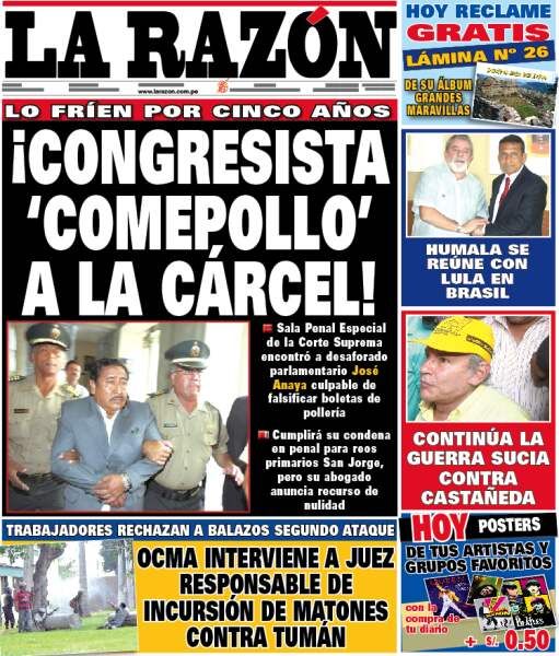 Portada de los diarios de Lima, 12 de febrero de 2011
