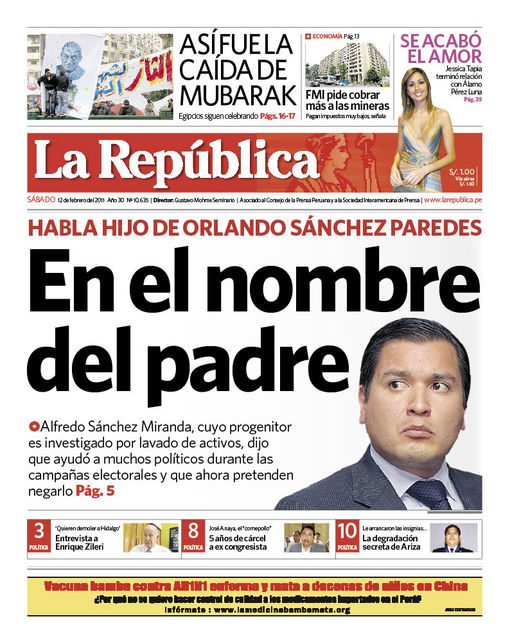 Portada de los diarios de Lima, 12 de febrero de 2011